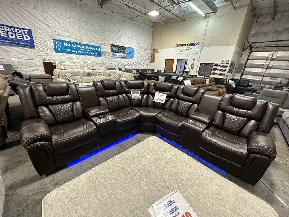 Sectional Sofa Recliner With Led Lights And Bluetooth System Brand New.$49 down same day delivery available 