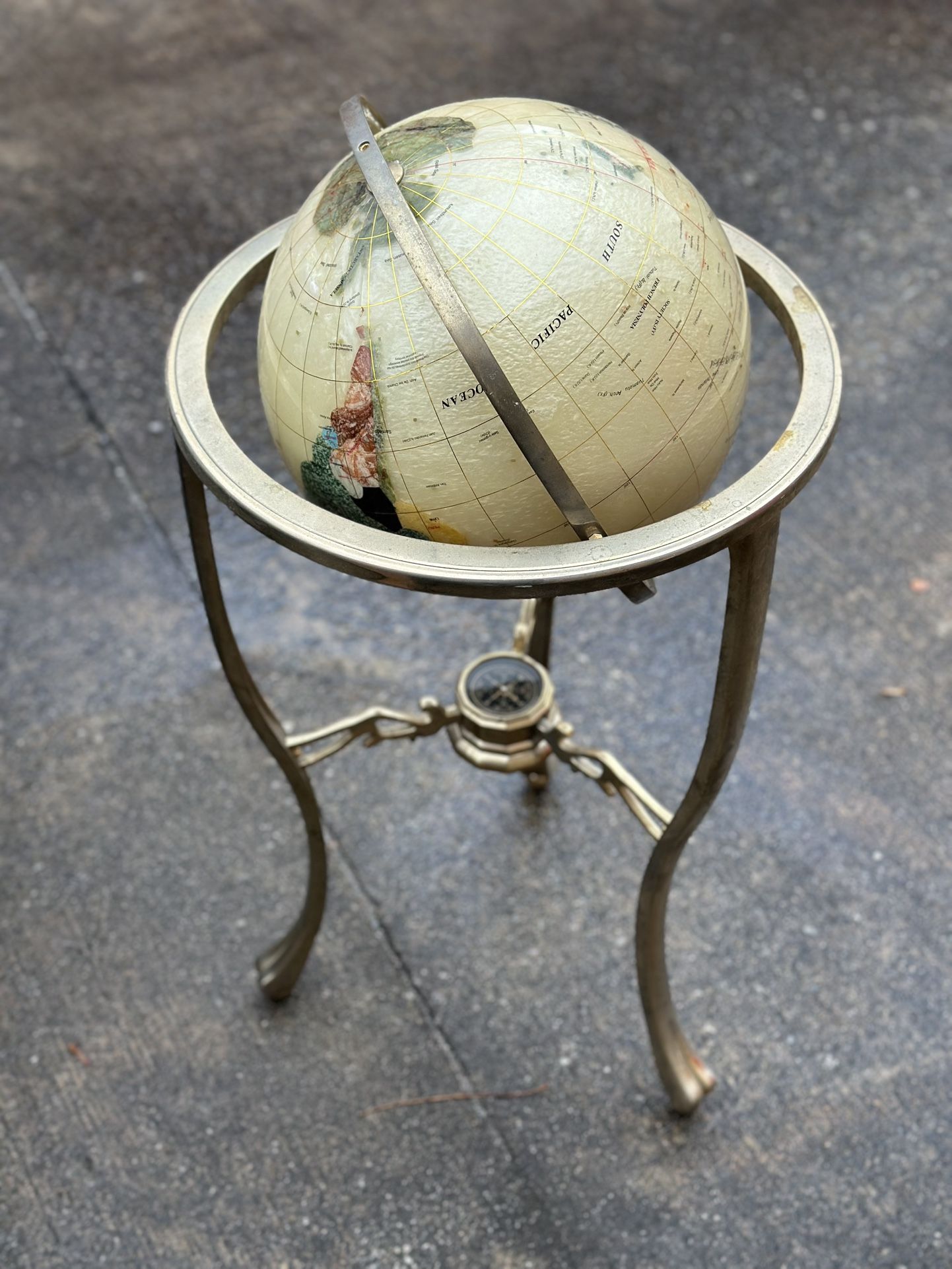 Vintage Gemstone Globe W/Compass 34”