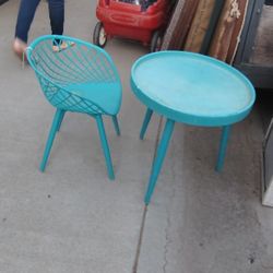 Small Kids Tilt Blue Color Metal Table And Chair 