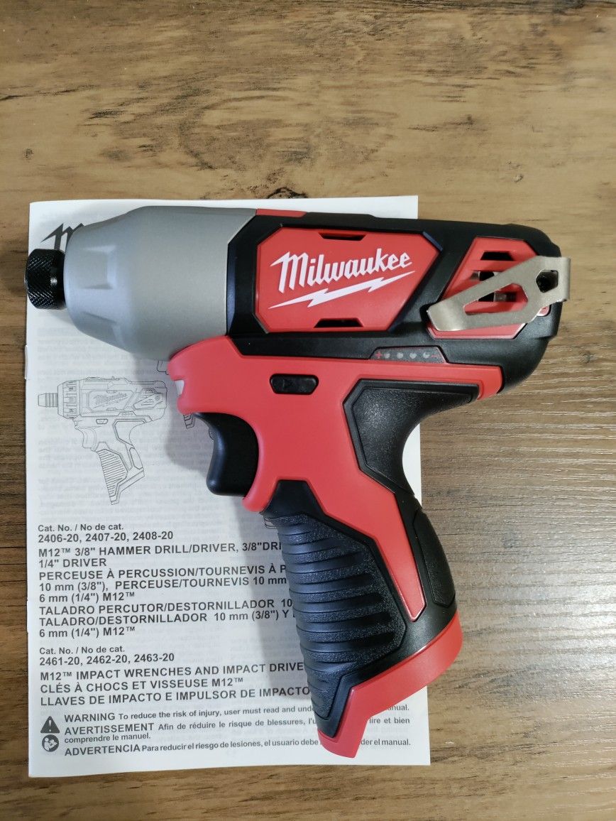 M12 Milwaukee Lithium-Ion Cordless 1/4 in. Hex Impact (Tool-Only)