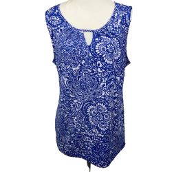 Ann Taylor Blue Floral Print Sleeveless Scoop-Neck Top Size M
