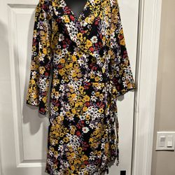 Vibrant Floral Ruffle Wrap Dress