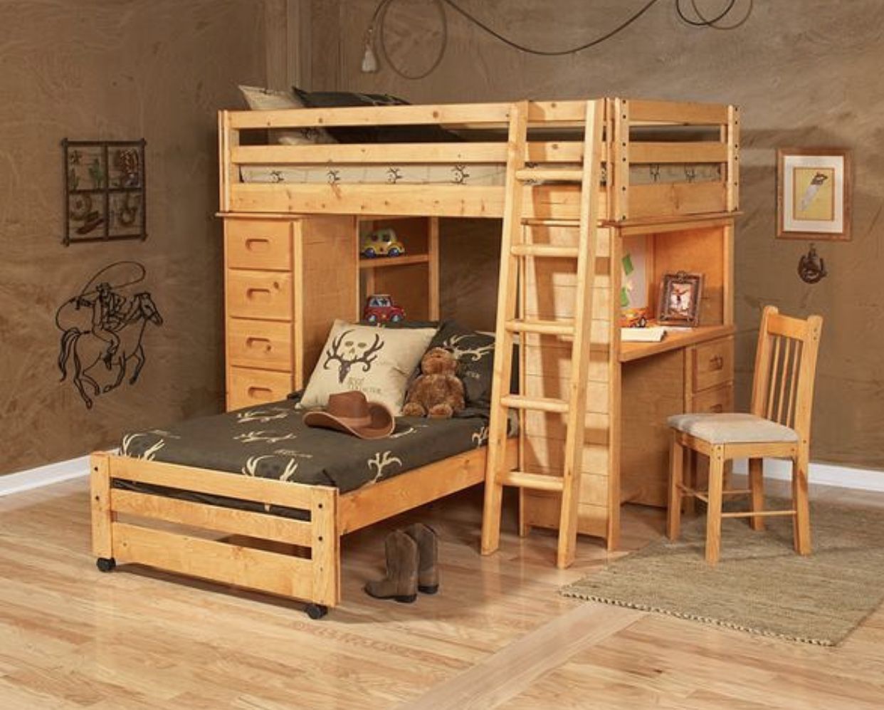 Kids Loft/Bunk storage bed with desk and shelves