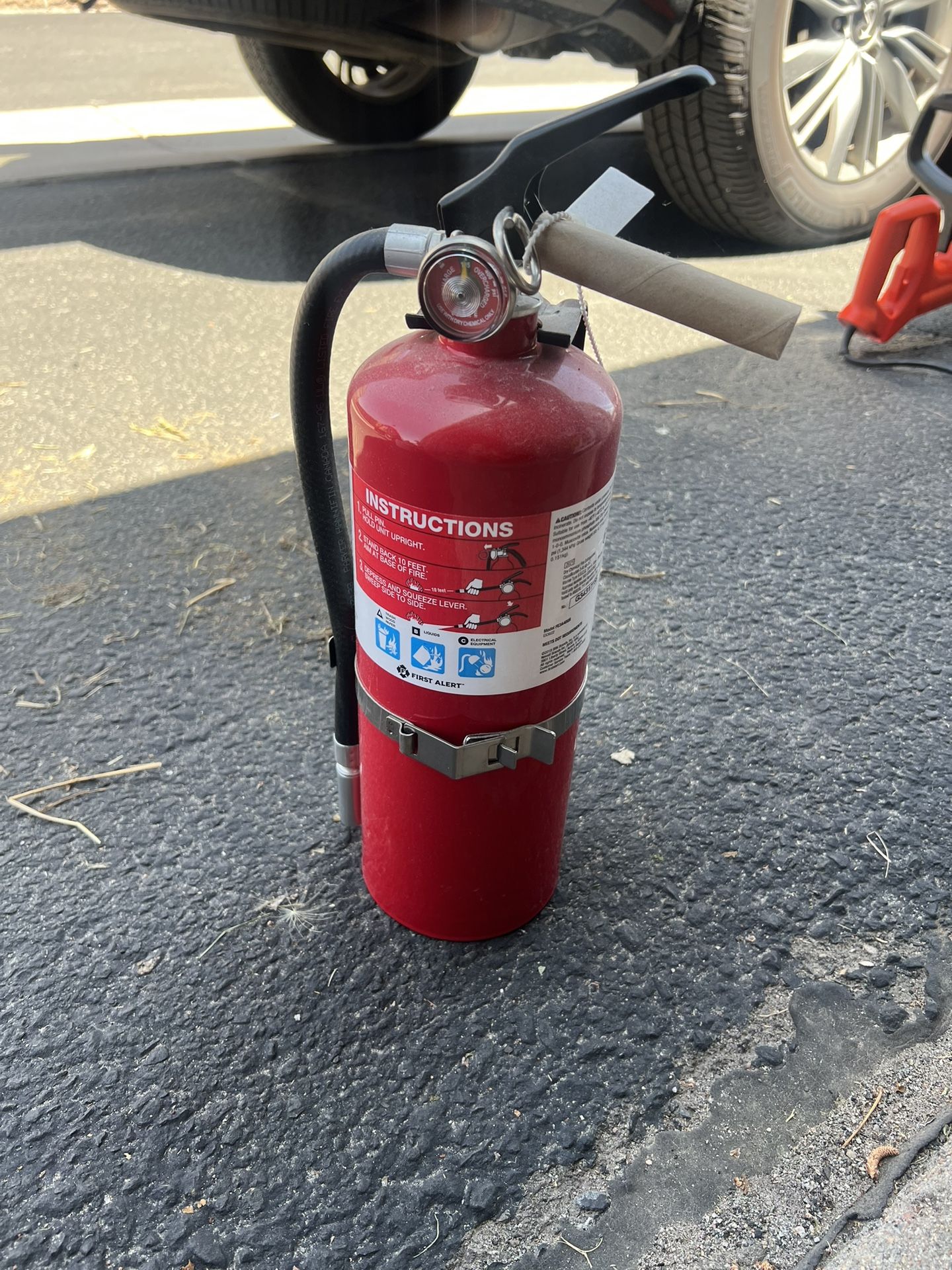 First Alert fire extinguisher with instructions