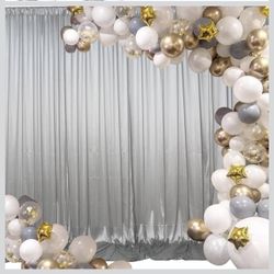 2pcs 5ftx10ft Wedding Backdrop Curtain Panels for Birthday Party Ceremony Stage Photography Background Engagement Bridal Shower Event Decoration(Grey)