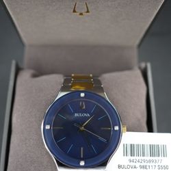 Bulova Futuro 98E117 Men's Quartz Watch Blue Dial Two Tone Stainless Steel 43mm