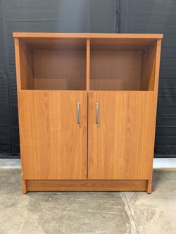 Two-Door Wood Grain Bookcase with Cubbies