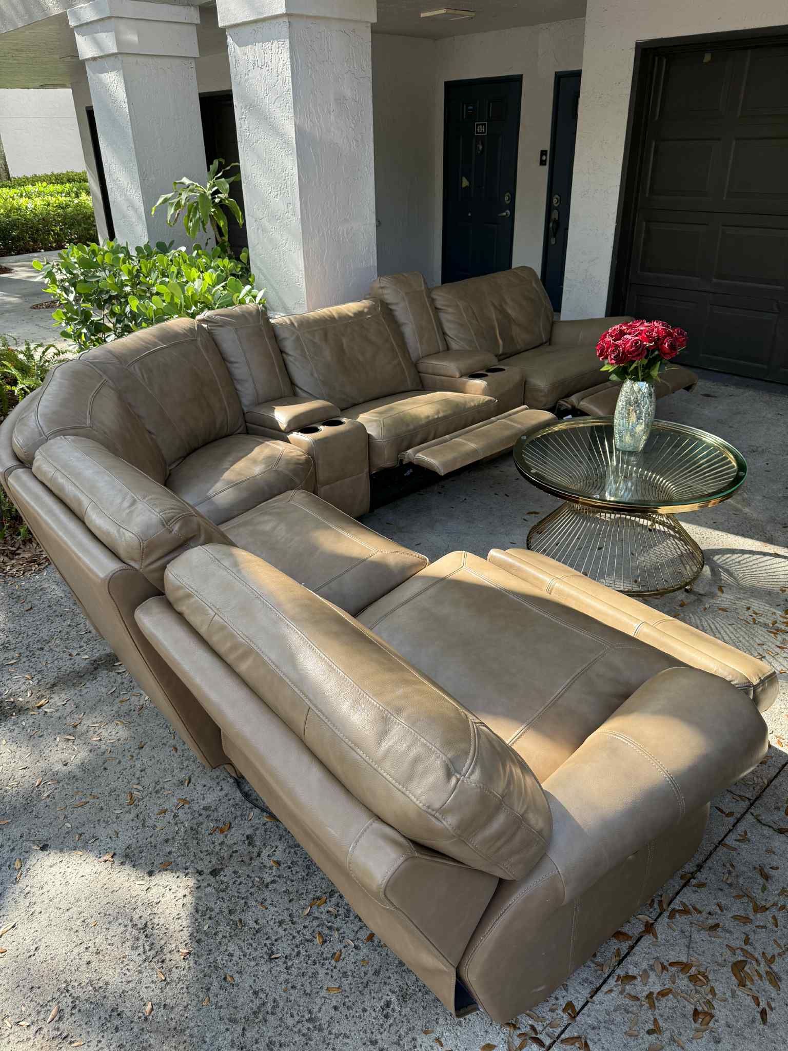 High-End Beige Camel Leather Recliner Set – $1,900 (Excellent Condition) – Same-Day Delivery Available