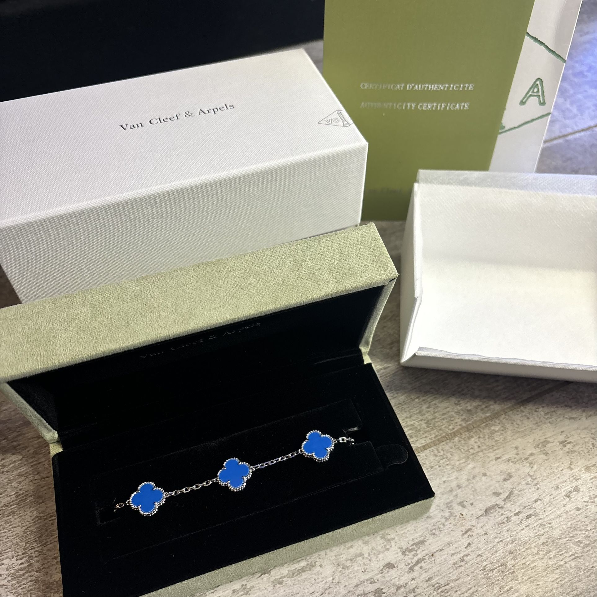 Silver & Blue Vintage Alhambra 5 Motif Van Cleef & Arpels Bracelets