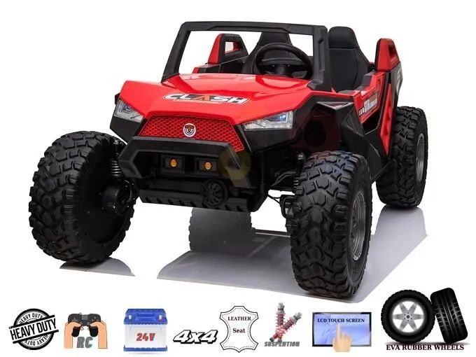 24 Volt Kids Clash Ride On Car 4x4 With Leather Seats And Rubber Tires MP3 Player Parental Remote Control