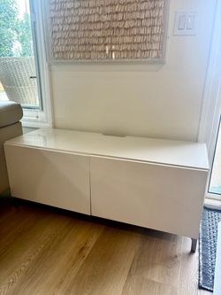 TV stand console white glass top