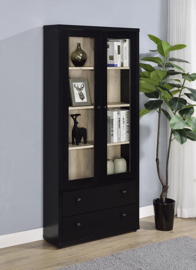 **SALE** 4-shelf Glass Door Cabinet with Drawers Black