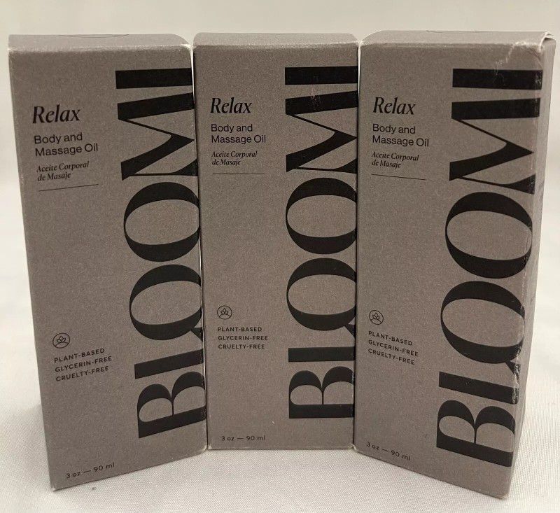 3 pack Bloomi Relax Body & Massage Oil Aromatherapy Lavender Plant Based 3oz