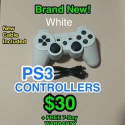 🎮 Brand New PS3 Wireless Controllers (white) w/ Cable 🔥