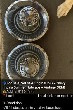 Set Of 4 Original 1965 Chevy Impala Spinner Hubcaps