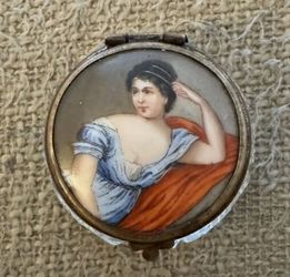 french enamel portrait cut glass patch box with mirror