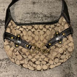 Coach Brown And Tan Purse With Gold Accents 