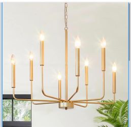 8-Light Gold Chandeliers, 29.53“ Modern Dining Room Light Fixtures Rustic Candle Design, Hanging Pendant Light, For Dining Room Living Room Entryway F