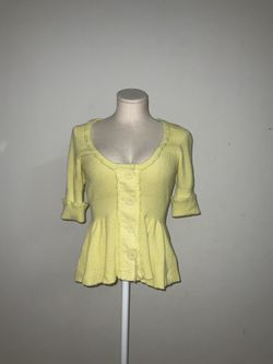 Anthropologie Knitted Knotted Yellow Peplum Knit Sweater Sz S