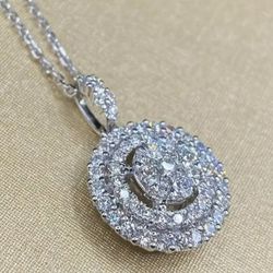 Exquisite Paved 14K White Gold Plated Cubic Zirconia Pendant 