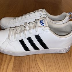 Adidas Men’s Classic White with Black Dark Blue Stripes Shoes Sneakers Size 12