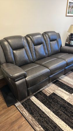 Ashley Leather Couch with Powered Double Recliners