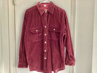 Vtg. Burgundy Wide Wall Corduroy Cotton Women’s Size Medium Button-Down Barn Shirt Claudia Barnes