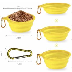 Brand new! Foldable Dog Travel Bowl, Portable Dog and Cat Water Bowl with Carabiner, Pet Feeding Cup Dish for Traveling, Walking, Parking (Yellow) 