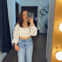 White Eyelet Long Sleeve Crop Top XS