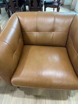 Mid-Century Modern Top-Grain Leather two Armchairs – Cognac Tan