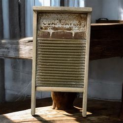 Vintage SOAP SAVER Washboard Wooden Frame Galvanized Steel USA Early 1900s
