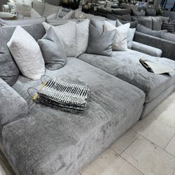 Double Chaise Fabric Sofa Custom Handmade 