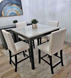 White Marble Top Dining Set With 4 Chairs Counter Height