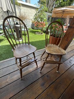 2 Vintage Nichols & Stone Co. Windsor Dark Wood Youth Child Chair High w Foot Rest