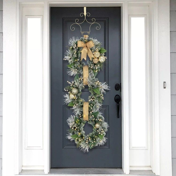 Pre-Lit Flocked 3-Wreath Door Hanger Christmas Decor