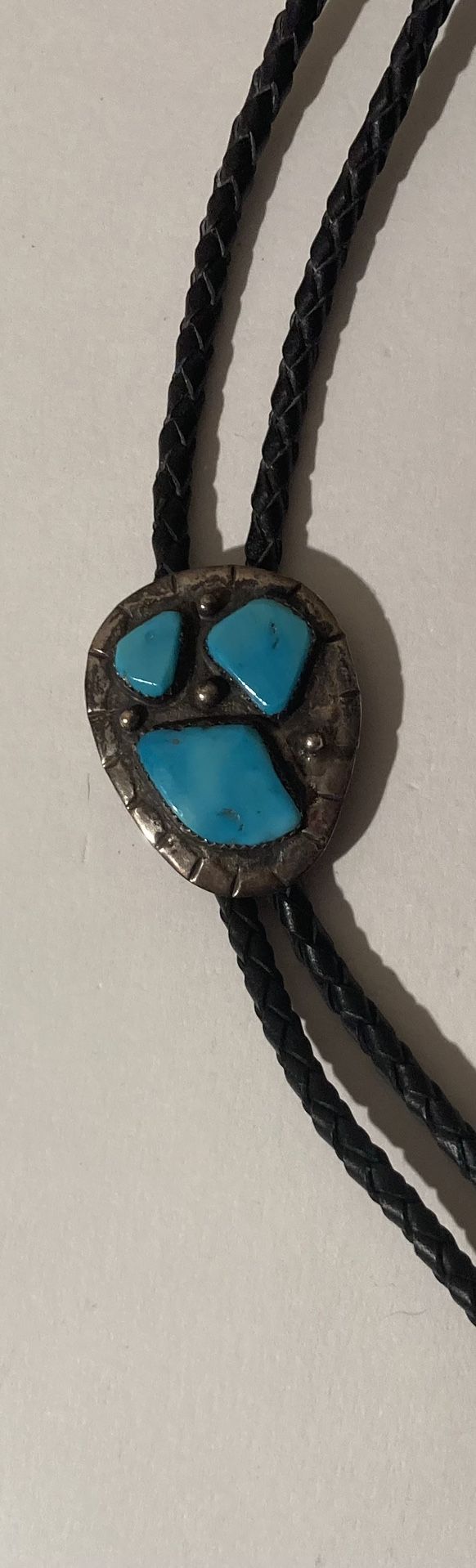 Vintage Bolo Tie Silver With Turquoise Stones Quality