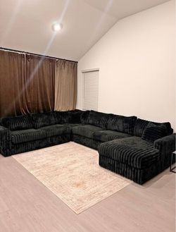 Large Black Corduroy Sectional Sofa