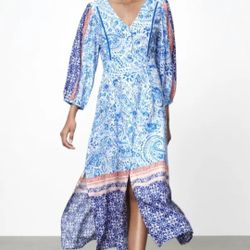 ZARA WOMAN PRINTED TUNIC DRESS Blue / White Size XS