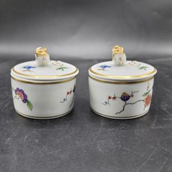 Richard Ginori Italy Floral Lidded Trinket Box Pear Finial & Gold Trim Lot (2)