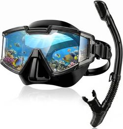 new Snorkel Set for Adults, Snorkel Mask with Dry Snorkel, 180° Panoramic Anti-Fog and Anti-Leak, Diving Mask for Swimming, Freediving, Beach Essentia