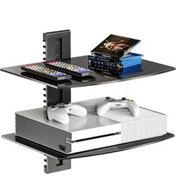 WALI Floating Entertainment Center Shelves, Holds Up to 17.6lbs, TV Shelf with Strengthened Tempered Glasses for DVD Players, Cable Boxes, Games Conso