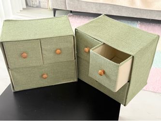 Set of 2 Sage Green Fabric Storage Organizers – Drawer Box + Zipper Cube, Like New