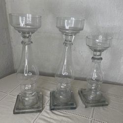 Set Of 3 Glass Candle Holder