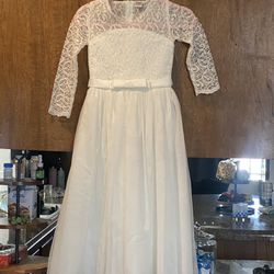 Flower Girls Vintage Lace 3/4 Sleeve Bridesmaid Velvet Dress Princess Wedding Party Pageant Evening Formal Prom Ball Gown Size 7-8