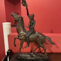 American Handmade Solid Bronze Buffalo Signal Sculpture