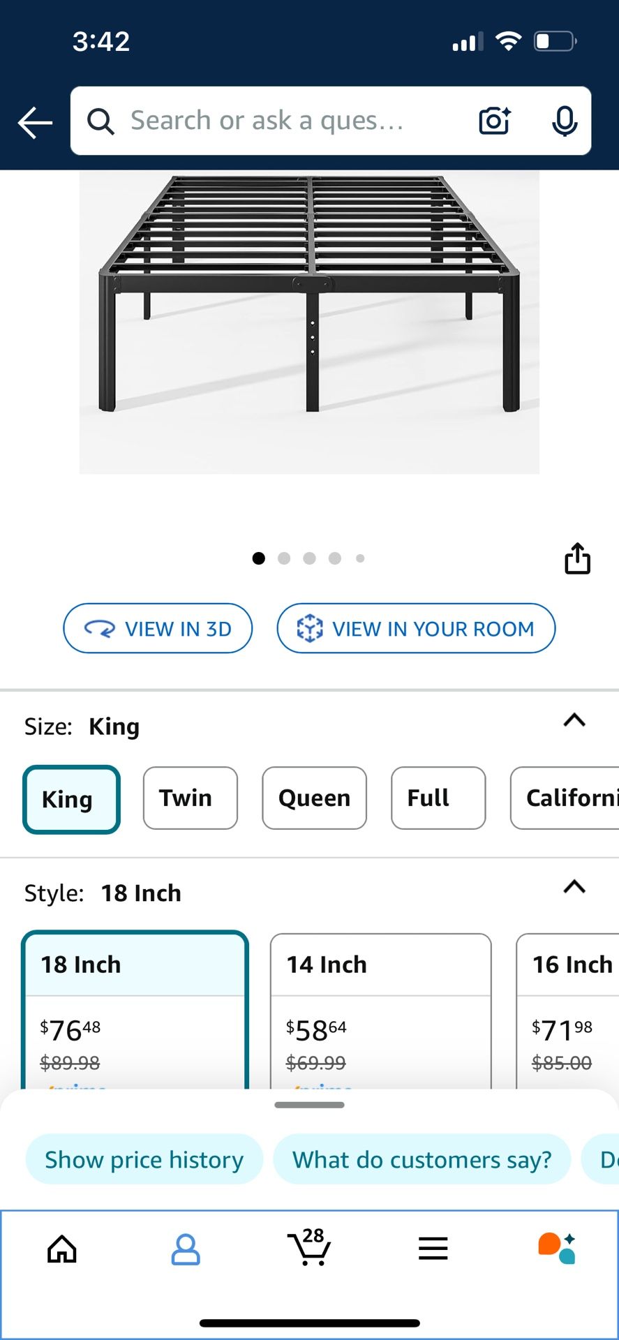 18in High King Bed Frame No Box Spring Needed, Heavy Duty King Platform Bed Frame with Round Corners
