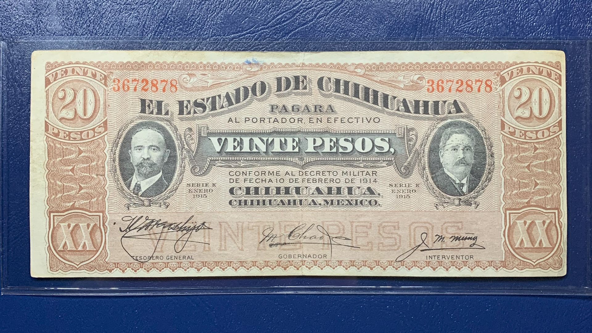 1914 State of Chihuahua 20 Pesos Mexican Banknote