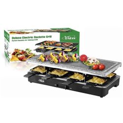 Electric Raclette Grill Tabletop BBQ,Two Large Non-stick Grilling Plates,Adjustable Temperature. NEW. AS IS