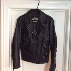 Harley Davidson Leather Motorcycle Jacket Woman‘s Basic Fringe 98125-02V 