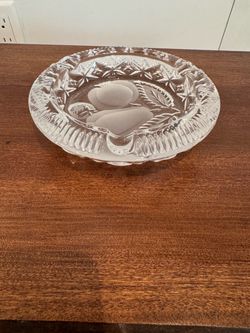 Vintage Clear Pressed Glass Ashtray 6" Floral Leaf Pattern Decorative Heavy Glass